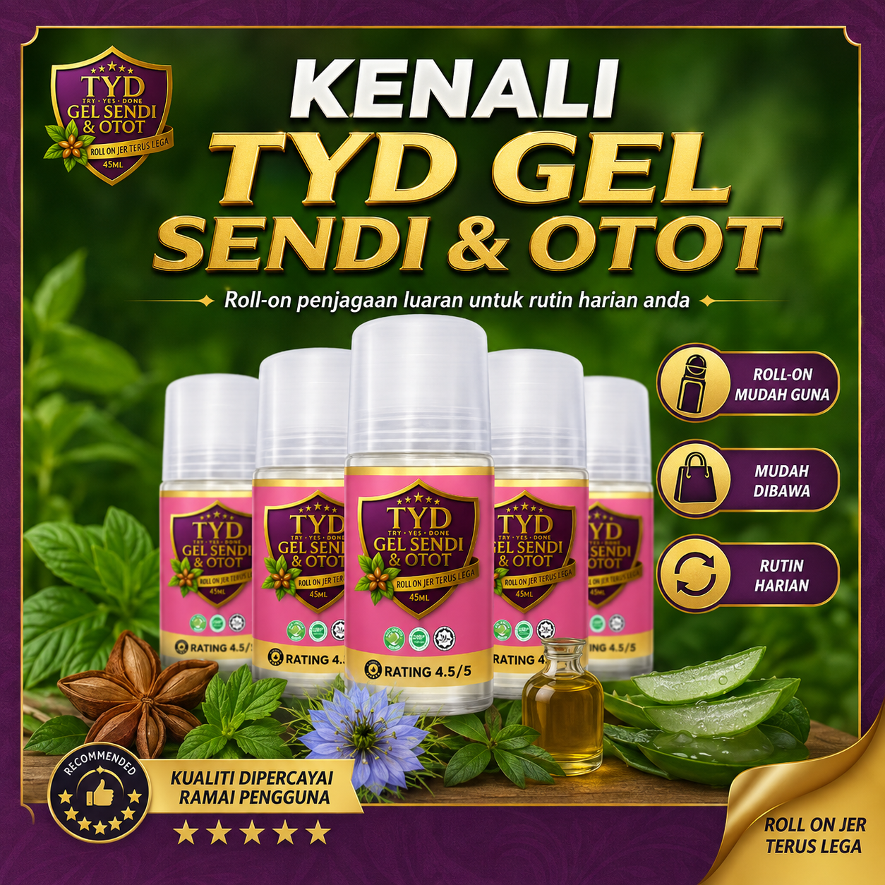TYD Gel roll-on untuk penjagaan lutut, sendi dan otot