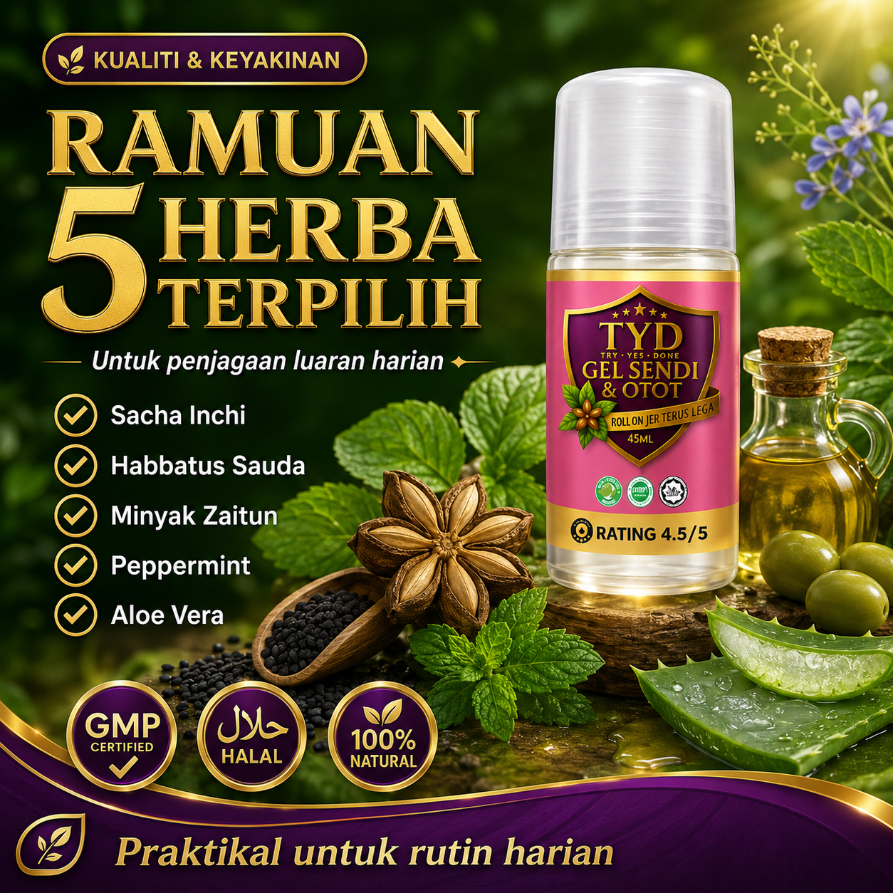 5 ramuan terpilih TYD Gel Sendi dan Otot
